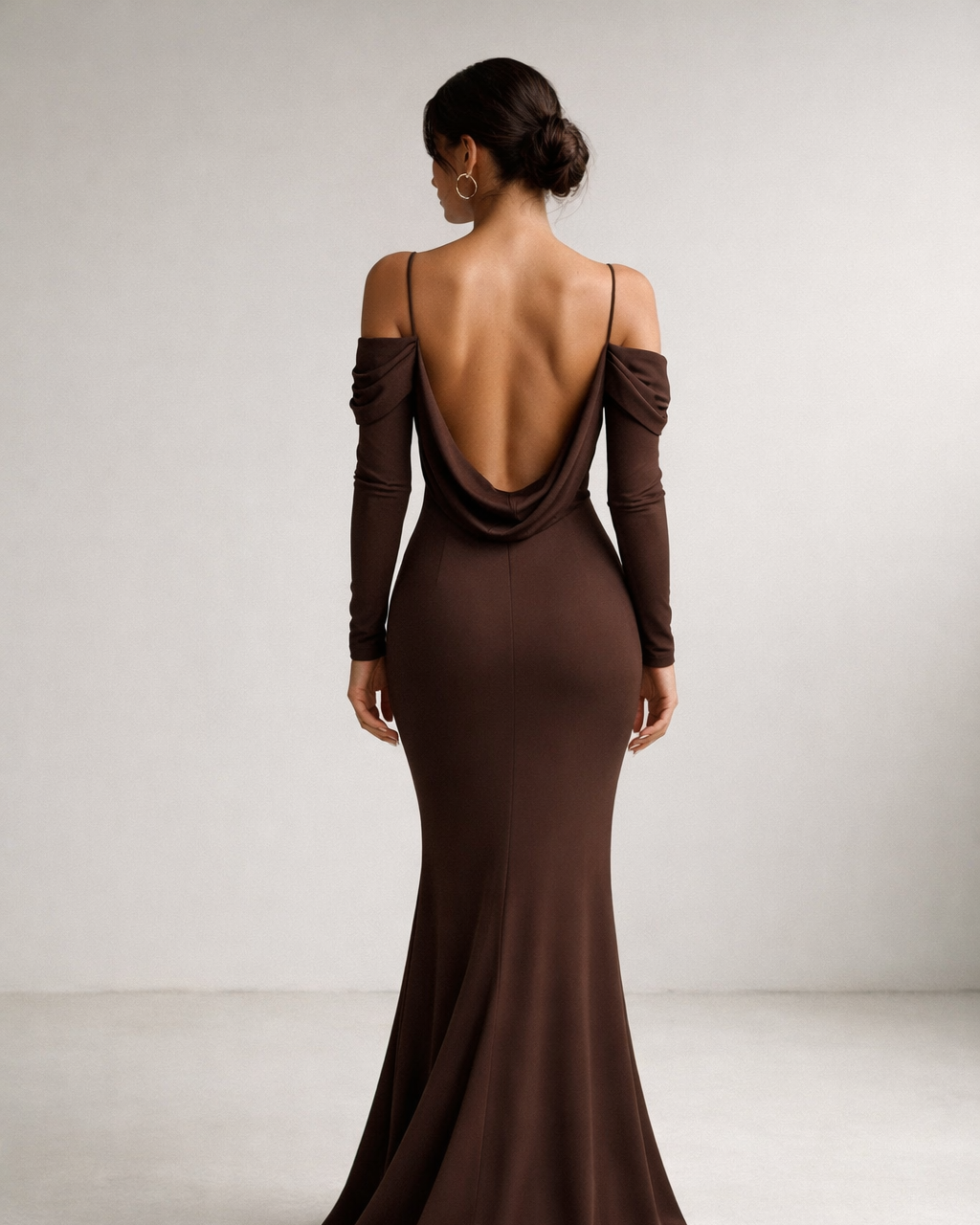 Off-Shoulder-Langarm-Maxikleid